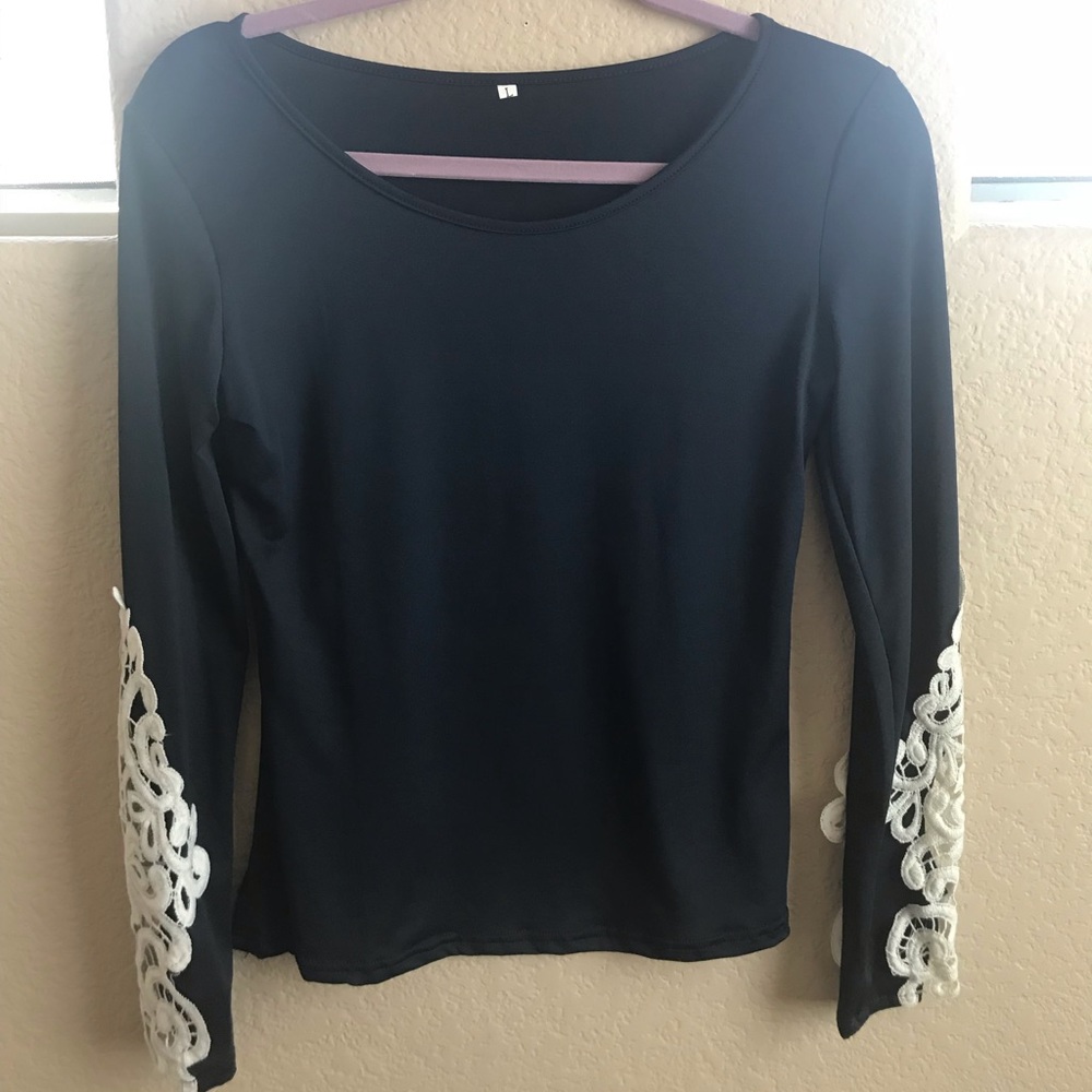 Dark Navy Blue Long Sleeve Shirt with Embroidered